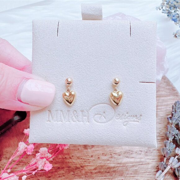 New Cute Puffy Heart Charm Stud Earrings | Handmade in BC - Picture 2 of 3